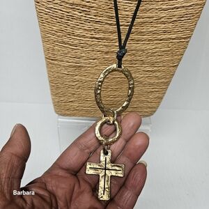 Vintage Gold-tone Etruscan-revival Cross Pendant Necklace